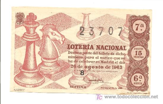 Loterie Nationale: LOTERIA NACIONAL. TEMA AJEDREZ. DECIMO 26 AGOSTO 1963.