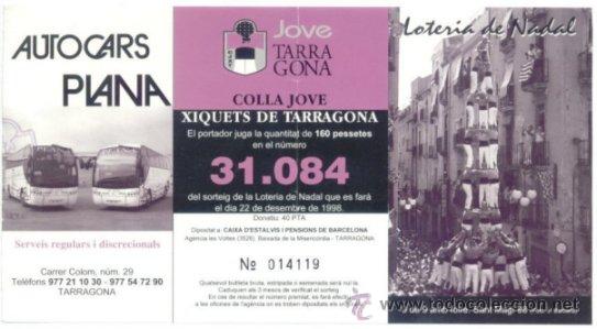 Loter&iacute;a nacional: CASTELLERS. PARTICIPACION LOTERIA COLLA JOVE XIQUETS DE TARRAGONA. A&Ntilde;O 1998. TEMA CASTELLER.