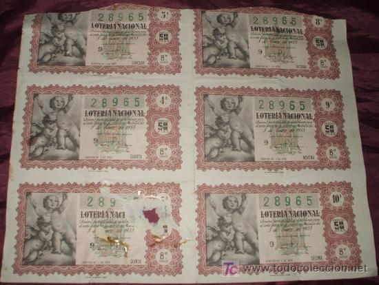 Loter&iacute;a Nacional: 6 BILLETES DE LOTERIA DE 1955 SORTEO PRIMERO (NI&Ntilde;O) 3 COMPLETOS