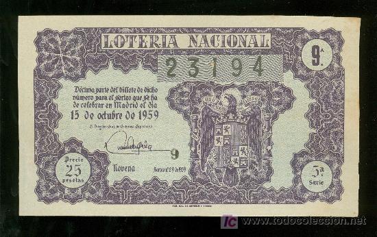 Nationale spanische Lotterie: DECIMO DEL SORTEO N&ordm; 29 DEL 15 DE OCTUBRE DE 1959.