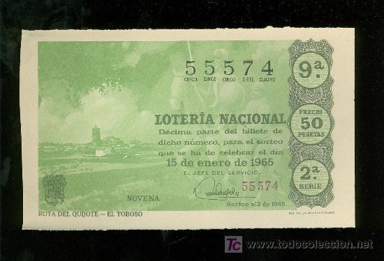 National Spanish Lottery: DECIMO DE LOTERIA NACIONAL DEL 15 DE ENERO DE 1965. SORTEO N&ordm; 2.