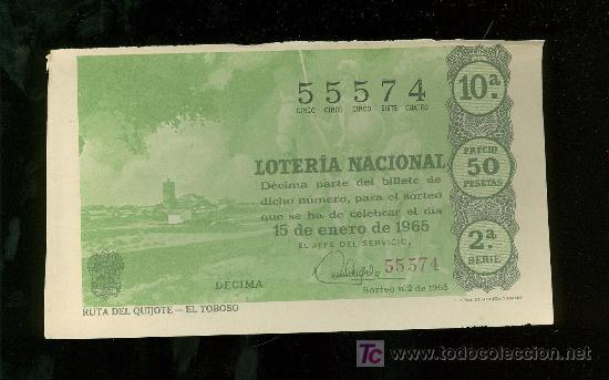 National Spanish Lottery: DECIMO DE LOTERIA NACIONAL DEL 15 DE ENERO DE 1965. SORTEO N&ordm; 2.