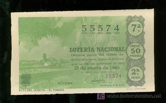 National Spanish Lottery: DECIMO DE LOTERIA NACIONAL DEL 15 DE ENERO DE 1965. SORTEO N&ordm; 2.