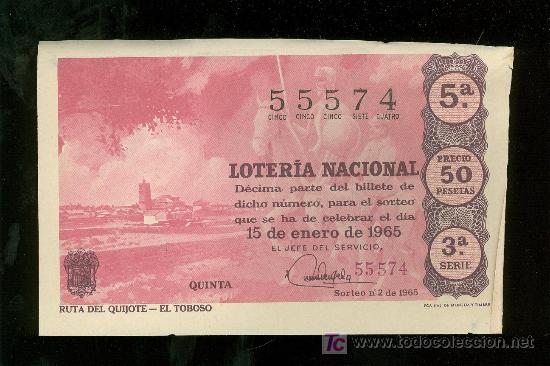 National Spanish Lottery: DECIMO DE LOTERIA NACIONAL DEL 15 DE ENERO DE 1965. SORTEO N&ordm; 2.