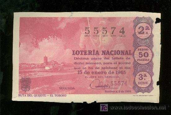 Nationale spanische Lotterie: DECIMO DE LOTERIA NACIONAL DEL 15 DE ENERO DE 1965. SORTEO N&ordm; 2.