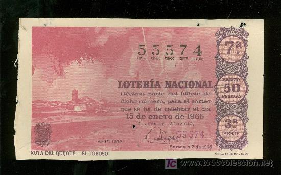 Nationale spanische Lotterie: DECIMO DE LOTERIA NACIONAL DEL 15 DE ENERO DE 1965. SORTEO N&ordm; 2.