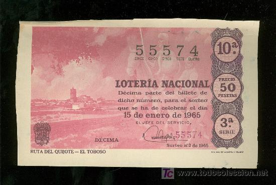 Nationale spanische Lotterie: DECIMO DE LOTERIA NACIONAL DEL 15 DE ENERO DE 1965. SORTEO N&ordm; 2.