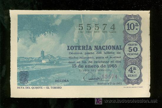 Nationale spanische Lotterie: DECIMO DE LOTERIA NACIONAL DEL 15 DE ENERO DE 1965. SORTEO N&ordm; 2.