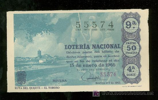 Lotteria Nationale Spagnola: DECIMO DE LOTERIA NACIONAL DEL 15 DE ENERO DE 1965. SORTEO N&ordm; 2.