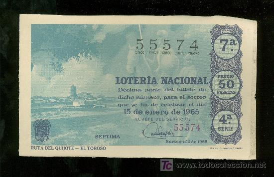 Lotteria Nationale Spagnola: DECIMO DE LOTERIA NACIONAL DEL 15 DE ENERO DE 1965. SORTEO N&ordm; 2.