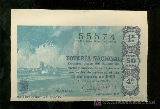Lotteria Nationale Spagnola: DECIMO DE LOTERIA NACIONAL DEL 15 DE ENERO DE 1965. SORTEO N&ordm; 2.