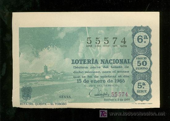 Lotteria Nationale Spagnola: DECIMO DE LOTERIA NACIONAL DEL 15 DE ENERO DE 1965. SORTEO N&ordm; 2.