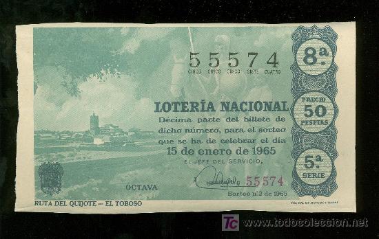 Lotteria Nationale Spagnola: DECIMO DE LOTERIA NACIONAL DEL 15 DE ENERO DE 1965. SORTEO N&ordm; 2.