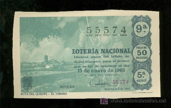 Lotteria Nationale Spagnola: DECIMO DE LOTERIA NACIONAL DEL 15 DE ENERO DE 1965. SORTEO N&ordm; 2.