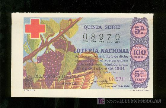 Nationale spanische Lotterie: DECIMO DE LOTERIA NACIONAL DEL 15 DE OCTUBRE DE 1964. SORTEO N&ordm; 29.
