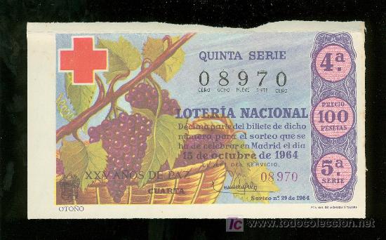 Nationale spanische Lotterie: DECIMO DE LOTERIA NACIONAL DEL 15 DE OCTUBRE DE 1964. SORTEO N&ordm; 29.