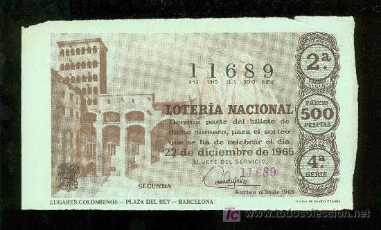 Nationale spanische Lotterie: DECIMO DE LOTERIA NACIONAL DEL 22 DE DICIEMBRE DE 1965. SORTEO N&ordm; 36.