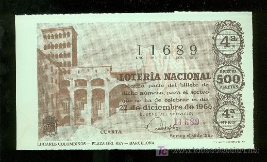 Nationale spanische Lotterie: DECIMO DE LOTERIA NACIONAL DEL 22 DE DICIEMBRE DE 1965. SORTEO N&ordm; 36.