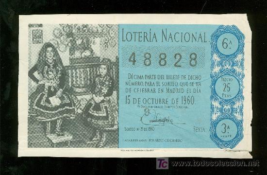 Nationale spanische Lotterie: DECIMO DE LOTERIA NACIONAL DEL 15 DE OCTUBRE DE 1960. SORTEO N&ordm; 29.