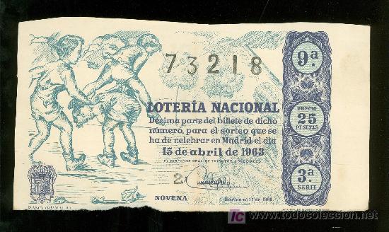 Nationale spanische Lotterie: DECIMO DE LOTERIA NACIONAL DEL 15 DE ABRIL DE 1963. SORTEO N&ordm; 11.