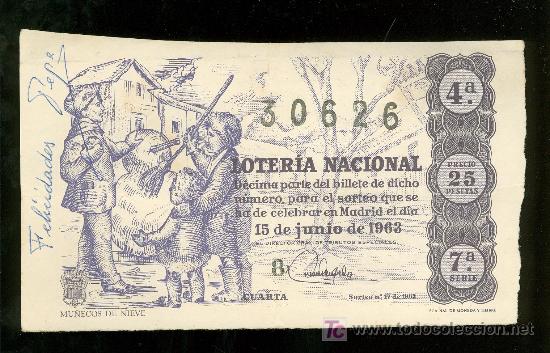 Nationale spanische Lotterie: DECIMO DE LOTERIA NACIONAL DEL 15 DE JUNIO DE 1963. SORTEO N&ordm; 17.