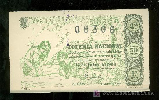 Nationale spanische Lotterie: DECIMO DE LOTERIA NACIONAL DEL 15 DE JULIO DE 1963. SORTEO N&ordm; 20.