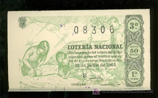 Nationale spanische Lotterie: DECIMO DE LOTERIA NACIONAL DEL 15 DE JULIO DE 1963. SORTEO N&ordm; 20.