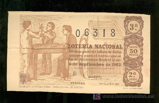 Nationale spanische Lotterie: DECIMO DE LOTERIA NACIONAL DEL 5 DE SEPTIEMBRE DE 1963. SORTEO N&ordm; 25.