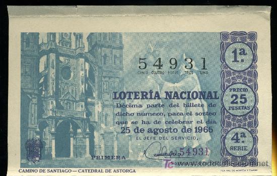 Nationale spanische Lotterie: DECIMO DE LOTERIA NACIONAL DEL 25 DE AGOSTO DE 1965. SORTEO N&ordm; 24.