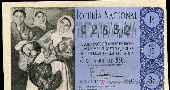 Nationale spanische Lotterie: DECIMO DE LOTERIA NACIONAL DEL 25 DE ABRIL DE 1960. SORTEO N&ordm; 12.