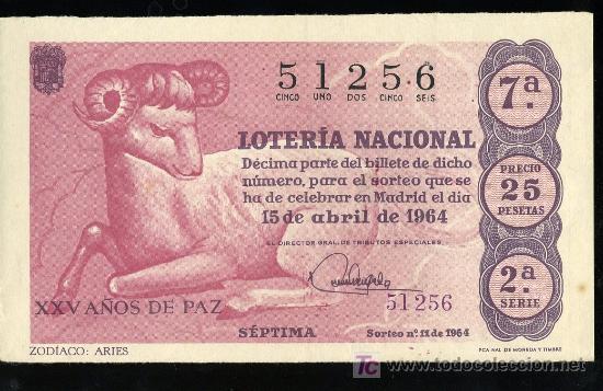 Lotaria Nacional: DECIMO DE LOTERIA NACIONAL DEL 15 DE ABRIL DE 1964. SORTEO N&ordm; 11.