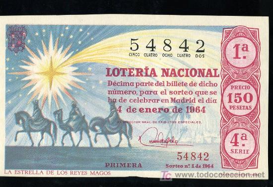 Lotaria Nacional: DECIMO DE LOTERIA NACIONAL DEL 4 DE ENERO DE 1964. SORTEO N&ordm; 1.
