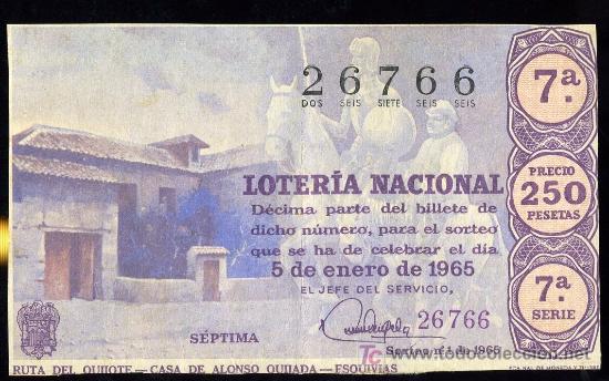 Lotaria Nacional: DECIMO DE LOTERIA NACIONAL DEL 5 DE ENERO DE 1965. SORTEO N&ordm; 1.