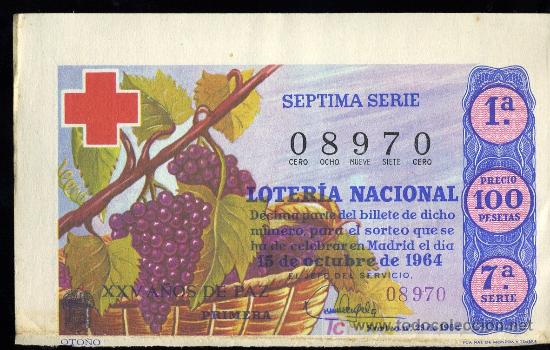 Lotaria Nacional: DECIMO DE LOTERIA NACIONAL DEL 15 DE OCTUBRE DE 1964. SORTEO N&ordm; 29.