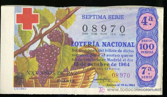 Lotaria Nacional: DECIMO DE LOTERIA NACIONAL DEL 15 DE OCTUBRE DE 1964. SORTEO N&ordm; 29.