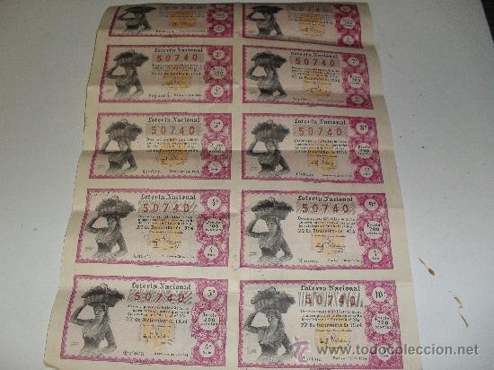 Loterie Nationale: Hoja pliego Loteria Nacional / Diez d&eacute;cimos / Sorteo 36 de 1954 La Vendimia / Goya / Vald&eacute;s