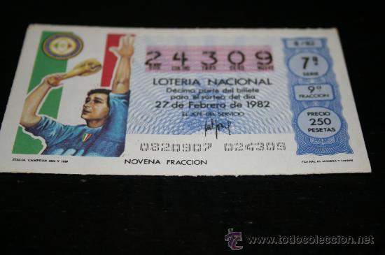 Loter&iacute;a nacional: D&Eacute;CIMO LOTERIAL NACIONAL 1982  MUNDIAL DE ESPA&Ntilde;A (ITALIA CAMPE&Oacute;N 1934 Y 1938) N&ordm;8