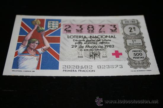 Loter&iacute;a nacional: D&Eacute;CIMO LOTERIAL NACIONAL 1982  MUNDIAL DE ESPA&Ntilde;A (INGLATERRA CAMPE&Oacute;N 1966) N&ordm;20
