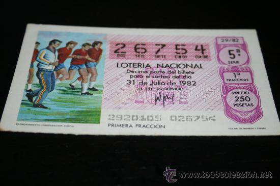 Loter&iacute;a nacional: D&Eacute;CIMO LOTERIAL NACIONAL 1982  MUNDIAL DE ESPA&Ntilde;A (ENTRENAMIENTO) N&ordm;29