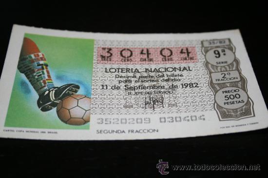 Loter&iacute;a nacional: D&Eacute;CIMO LOTERIAL NACIONAL 1982  MUNDIAL DE ESPA&Ntilde;A (CARTEL COPA DEL MUNDO 1950) N&ordm;35