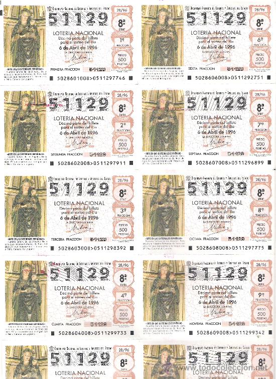 Lotaria Nacional: 1 BILLETE LOTERIA DEL SABADO - 6 ABRIL 1996 - 28/96 -NTRA SRA DE LOS ANGELES - CATEDRAL DE LOGRO&Ntilde;O