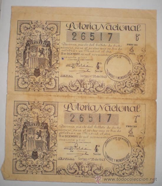 Loter&iacute;a nacional: Pareja de d&eacute;cimos &middot; Loter&iacute;a Nacional &middot; Sorteo n&ordm; 35 &middot; 1943