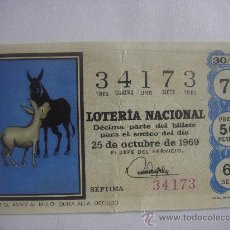 Lotería Nacional: DÉCIMO DE LOTERÍA NACIONAL DEL 25-X-1969, SORTEO 30/69. ADMINISTRACIÓN DOÑA MANOLITA.EN .. Lote 25175294
