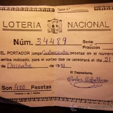 Lotería Nacional: 8072 ESPAÑA LOTERIA NACIONAL LOTERY LOTERIE PARTICIPACION AÑO 1991 400 PESETAS - TENGO MAS LOTERIA. Lote 25794784