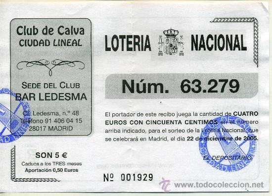 Loter&iacute;a Nacional: loteria nacional navidad 2005 - 63279 - club calva CIUDAD LINEAL MADRID - PUB. RENAULT - DEPORTES