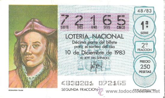 Nationale spanische Lotterie: 1 DECIMO LOTERIA DEL SABADO - 10 DICIEMBRE 1983 - 48/83 - HERNANDO COLON