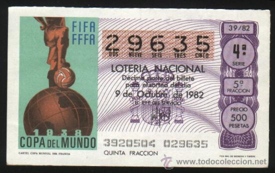 Loter&iacute;a nacional: S-3312- DECIMO LOTERIA NACIONAL DE 1982. CARTEL MUNDIAL DE FUTBOL DE 1938 EN FRANCIA.