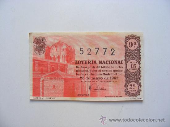 National Spanish Lottery: loteria nacional, n&ordm;52772, sorteo n&ordm;15, 25 de mayo de 1962