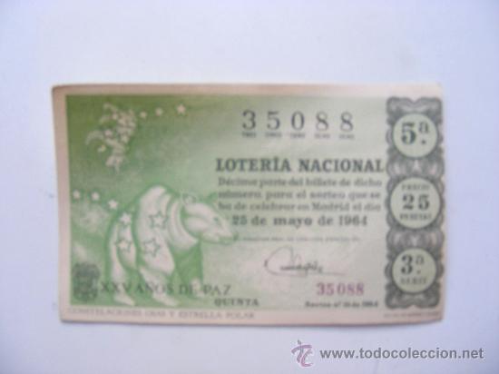 National Spanish Lottery: loteria nacional, n&ordm;35088, sorteo n&ordm;15, 25 de mayo de 1964