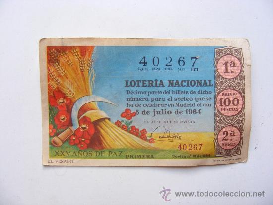 National Spanish Lottery: loteria nacional, n&ordm;40267, sorteo n&ordm;19, 6 de julio 1964